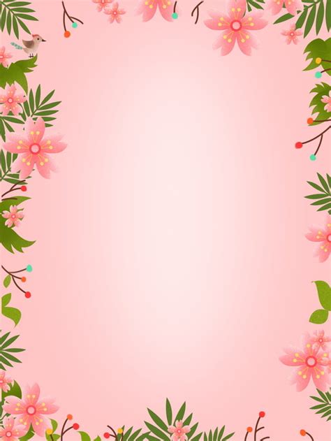 Hand Painted Fresh Pink Flowers And Plants Border Universal Background