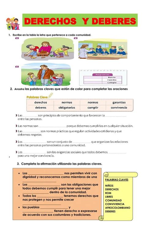 Derechos deberes y normas Ficha interactiva Deberes de los niños Derechos de la niñez