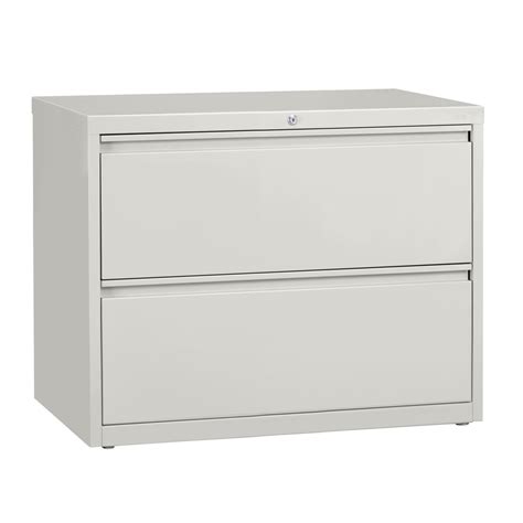 Lateral file cabinet includes a pencil tray located in top drawer and a pendaflex® file system and can hold both legal and letter size folders. Hirsh Industries 17452 Gray Two-Drawer Lateral File ...
