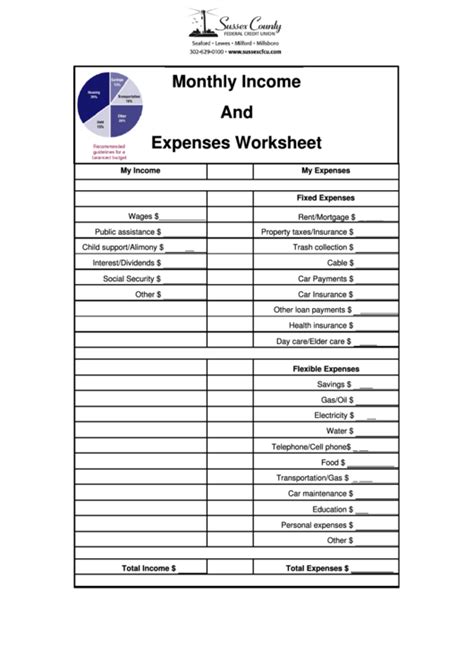 Fillable Monthly Income And Expenses Worksheet Printable Pdf Download