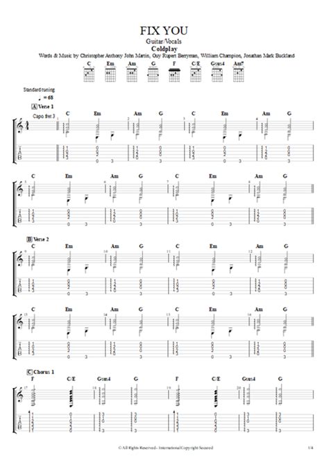 Fix You Tab By Coldplay Guitar Pro Guitarvocals Mysongbook