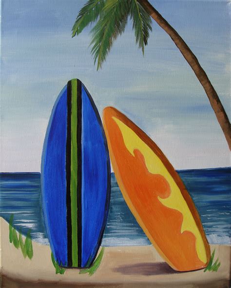Surfboard Painting Beach Art Painting Wine Painting Summer Painting
