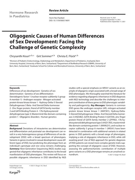 Pdf Oligogenic Causes Of Human Differences Of Sex Development Facing The Challenge Of Genetic