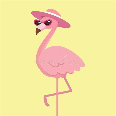 Cute Pink Flamingo With Hat Summer Time Concept Vector