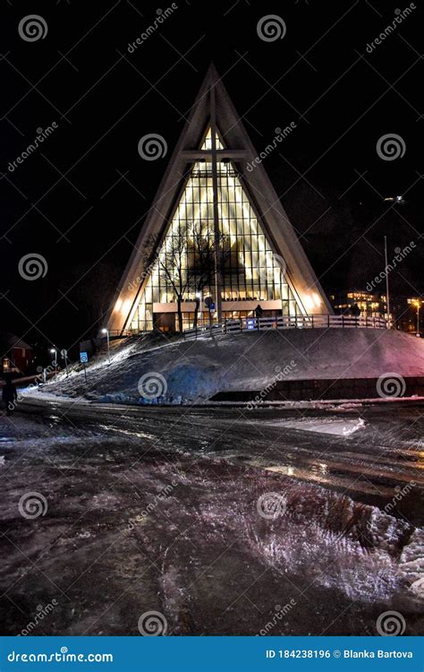 Iconic Arctic Cathedral In The Snowy Tromso Norway Stock Photo Image
