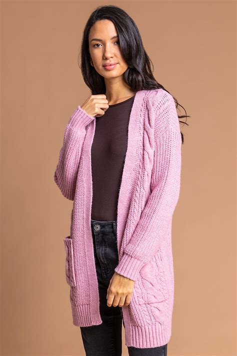 Cable Knit Longline Cardigan In Pink Roman Originals Uk