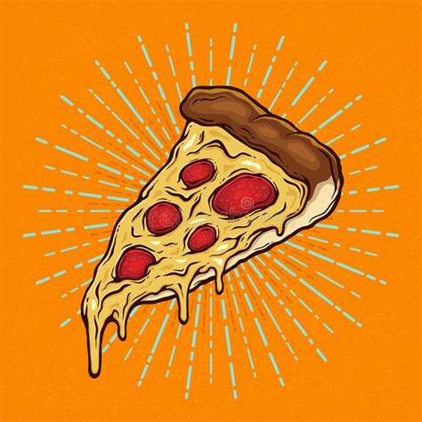 Pizza Slice With Melted Cheese And Pepperoni Hand Drawn Vector