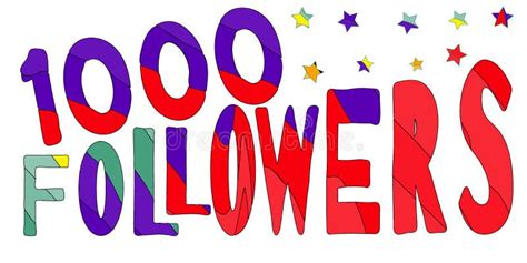 1000 Followers Funny Cartoon Multicolored Inscription And Stars Stock