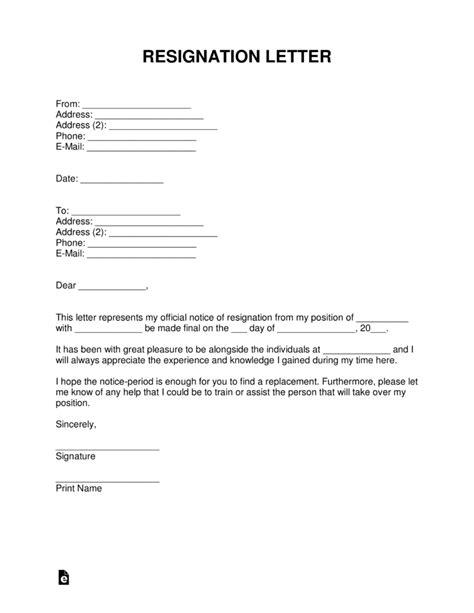 Free Resignation Letters Templates And Samples Pdf Word Eforms