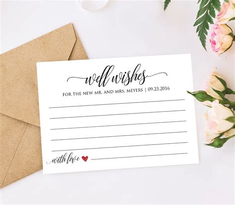 Well Wishes Printable Wedding Advice Card Template For