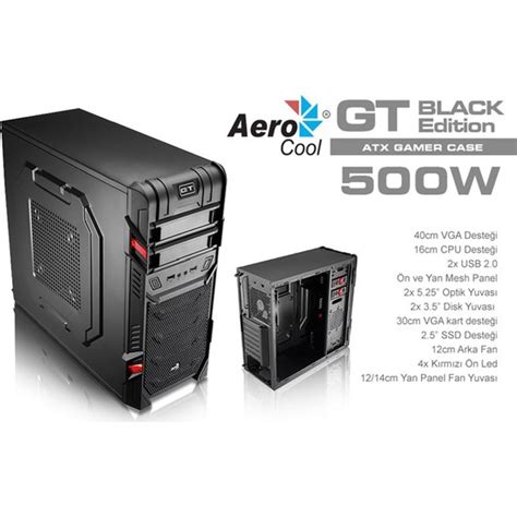 Aerocool Gt 500w 2xusb 20 Siyah Atx Oyuncu Kasa Fiyatı