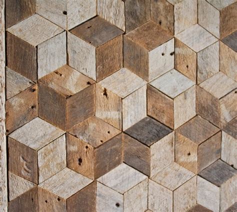 Reclaimed Wood Wall Art Decor Pattern Lath 3d Cube Geometric