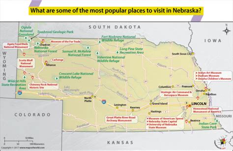 Map Of Nebraska Showing Most Famous Places To Visit Answers