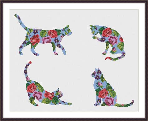 You have two options for this design: Floral Cat cross stitch pattern set of 4 patterns Instant