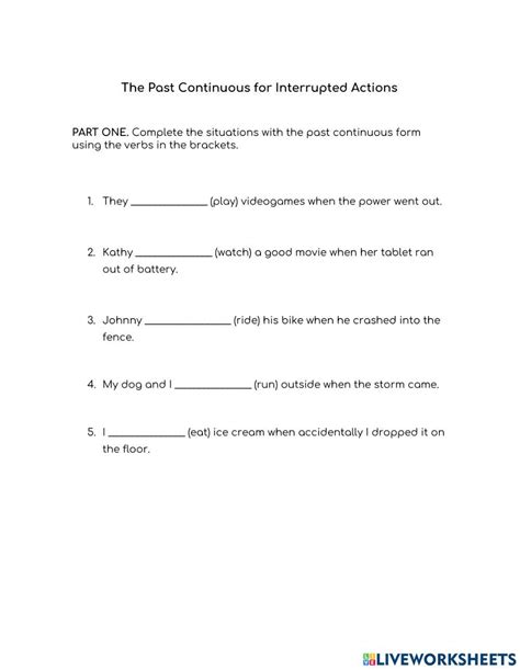 The Past Continuous Interrupted Actions Worksheet Live Worksheets