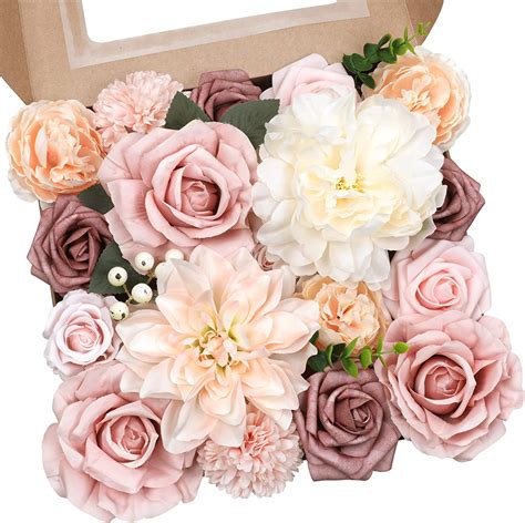 Amyhomie Blush Champagne Artificial Flowers Combo Silk Mix