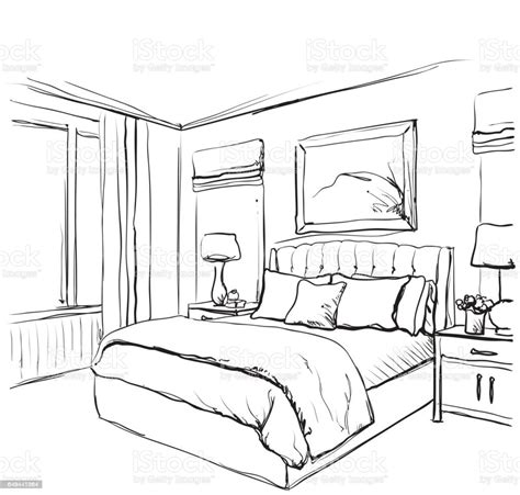 Bedroom Interior Sketch Hand Drawn Furniture Stock Vector Art And More