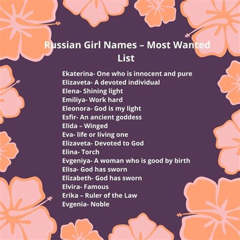 Russian Girl Names Most Wanted List Girl Names Names List Of Girls Names