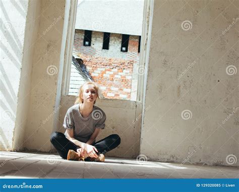 Beautiful Young Woman Sits On The Floor Of The Room Stock Image Image Of Chronic Happy