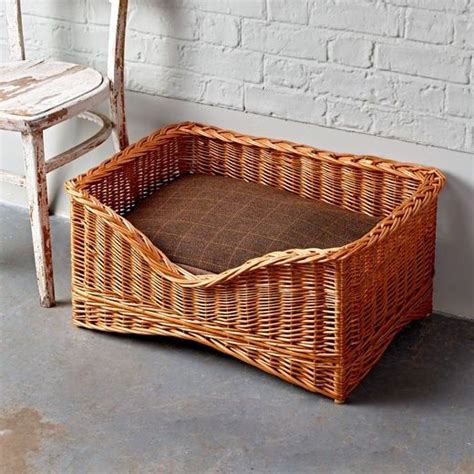 Luxury Wicker Dog Bed With Brown Tweed Cushion Wicker Dog Baskets