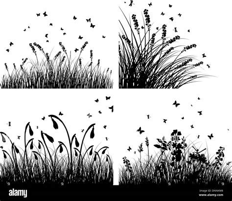 Set Of Four Vector Grass Silhouettes Backgrounds Stock Vector Image