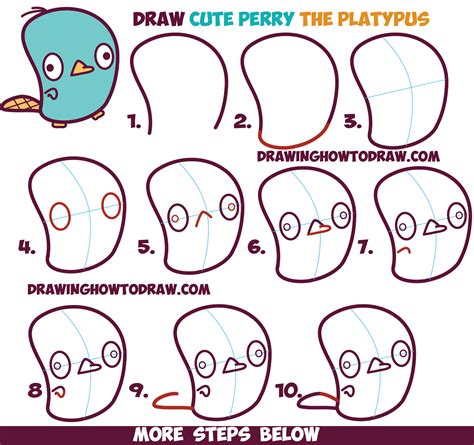 Easy to draw dinosaur how to draw cute cartoon characters from the. How to Draw Cute Kawaii / Chibi Perry the Platypus from Phineas and Ferb in Easy Steps Drawing ...