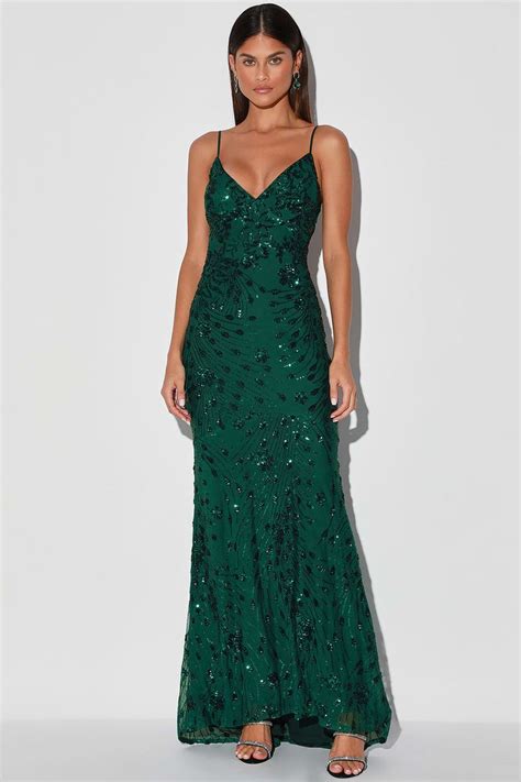 Photo Finish Forest Green Sequin Lace Up Maxi Dress Green Formal