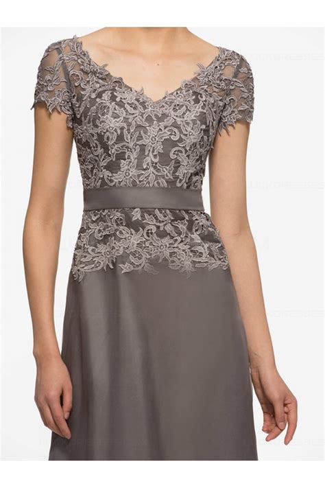A Line Short Sleeves Lace Chiffon V Neck Mother Of The Bride Dresses 3040021
