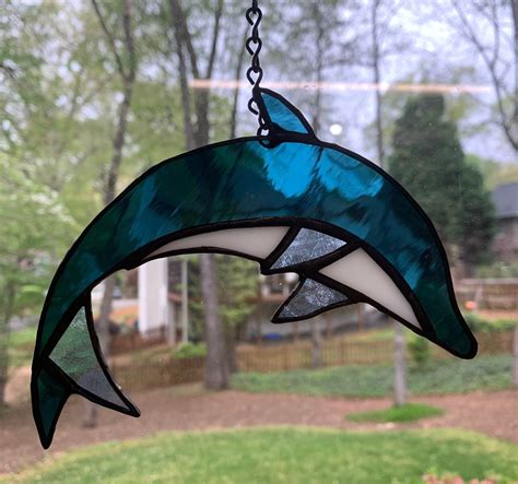Stained Glass Dolphin Suncatcher Etsy