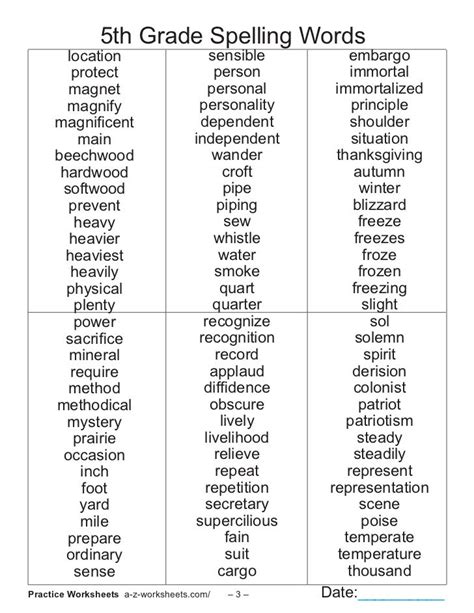 Grade 6 Spelling Words Printable Words Print