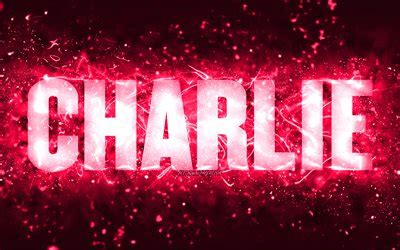 Download Wallpapers Happy Birthday Charlie K Pink Neon Lights Charlie Name Creative