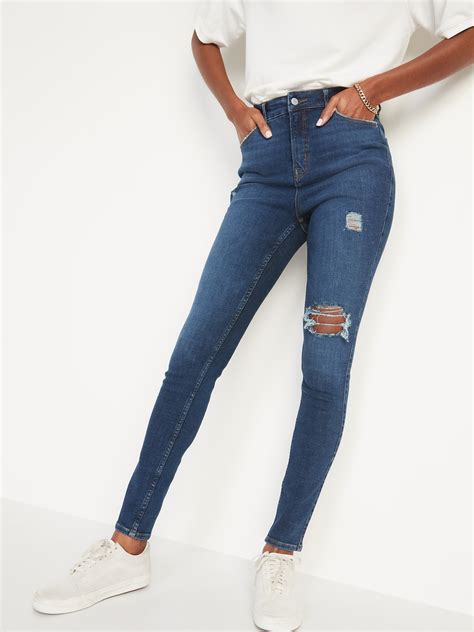 Extra High Waisted Rockstar Stretch Super Skinny Ripped Jeans For