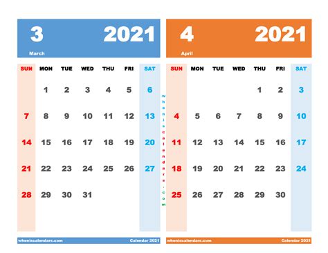 Printable Calendar March And April 2021 12 Templates