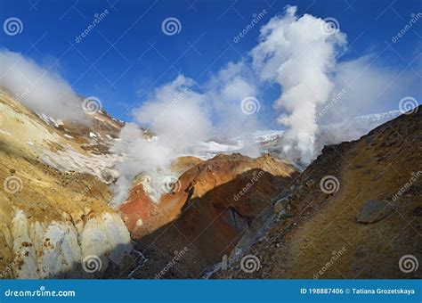 Mutnovsky Volcano Valley Of Geysers Kamchatka Russia Stock Photo