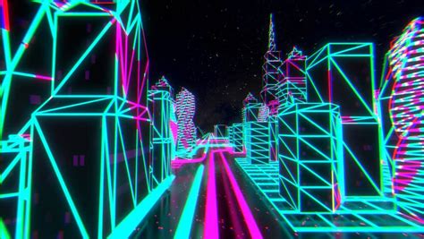 80s Style Cyber Neon City Stock Footage Video 100 Royalty Free