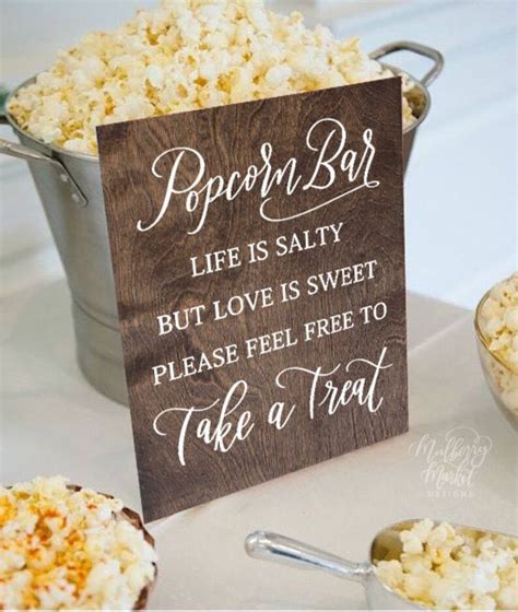 Popcorn Bar Sign Rustic Wedding Signs Wedding Favor Sign Etsy