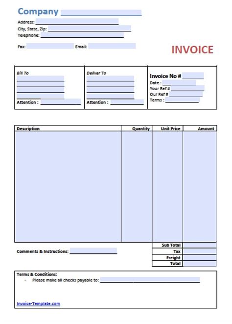 Free Printable Invoice Template Microsoft Word