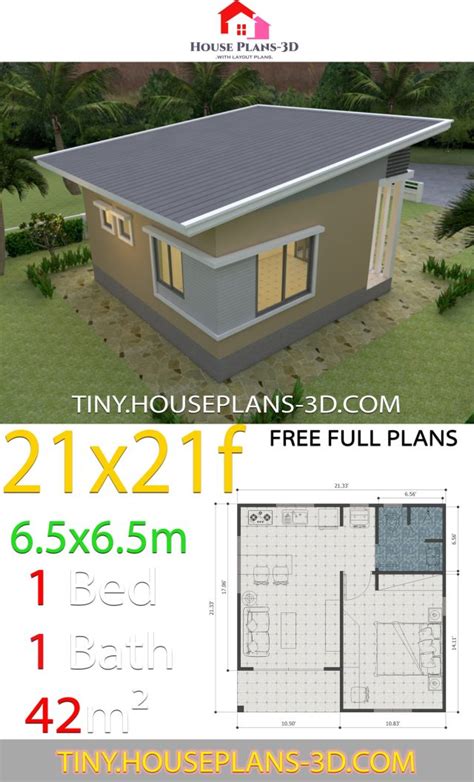 House Plans 21x21 Feet 65x65m Shed Roof Tiny House Plans