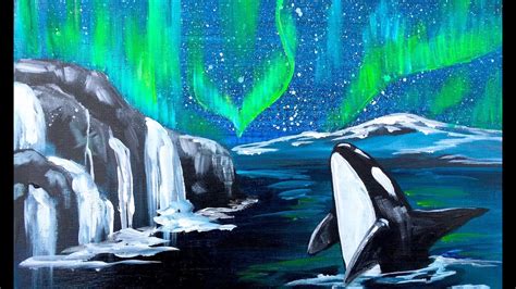 Beginner Aurora Borealis And Orca Whale Acrylic Painting Tutorial Step