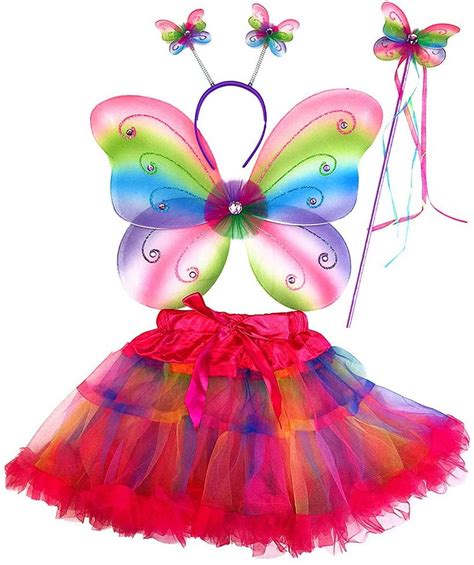 Mozlly Kids Neon Rainbow Glittery Butterfly Fairy Tutu Costume
