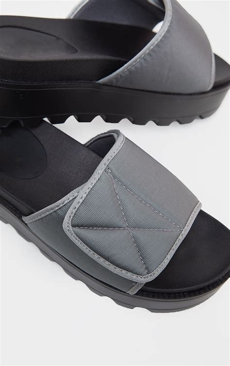 Grey Velcro Strap Flatform Slider Shoes Prettylittlething Ca