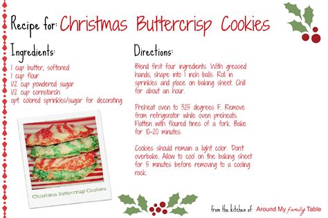 Christmas Buttercrisp Cookies Recipe Card Around My