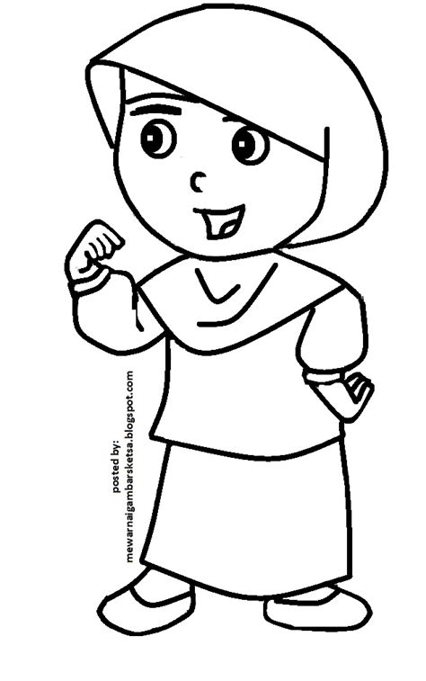 Kartun muslimah memakai hijab dan bando. Mewarnai Gambar: Mewarnai Gambar Sketsa Kartun Anak Muslimah 94
