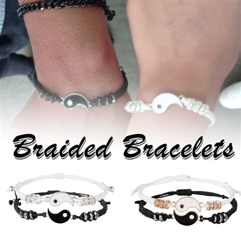 Hotbest Best Friend Bracelets For 2 Matching Yin Yang Adjustable Cord