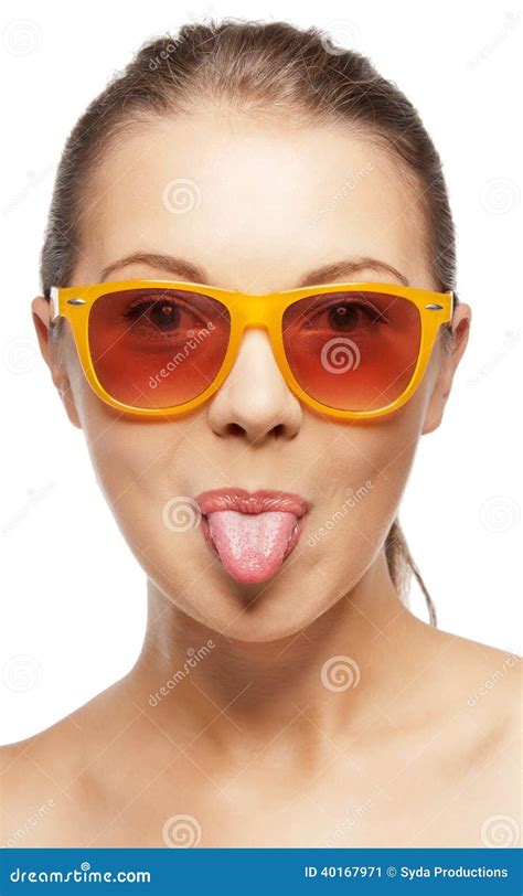 Teenage Girl In Shades Sticking Out Her Tongue Stock Image Image Of