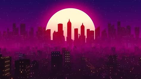 Lo Fi Synthwave City Skyline Vj Loop By Artist Motionsquared 1920x1080