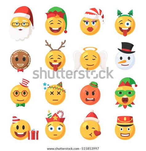 Set Of Christmas Emoticons Icons Festive Collection Characters Emoji