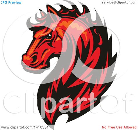Clipart Of A Tough Red Horse Head Royalty Free Vector Illustration By