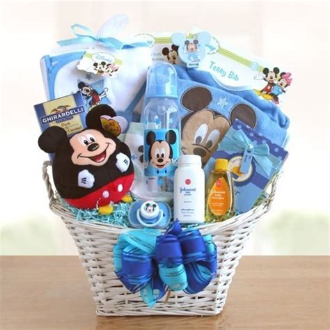 Silver gift items for newborn baby boy. Mickey Mouse Baby Boy Basket | Free Shipping