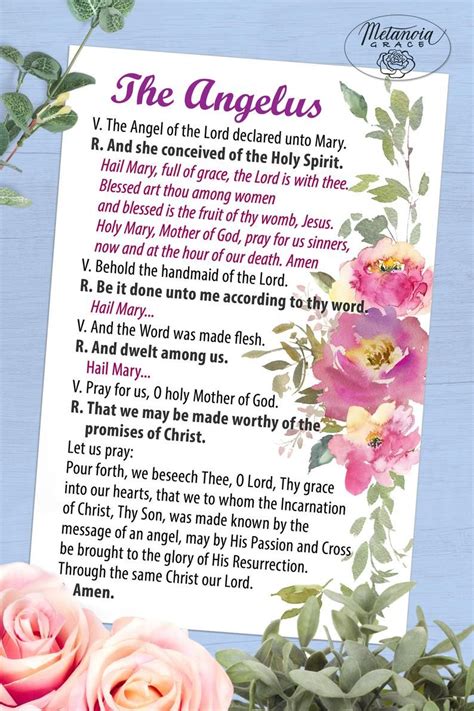 The Angelus Prayer Card The Angelus Holy Card Angelus The Angel Of